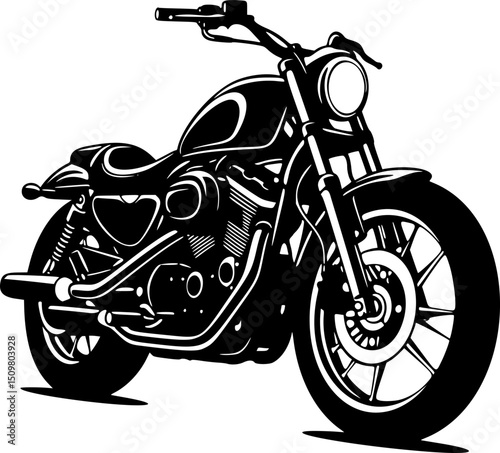 Vintage Motorcycle Vector Silhouette. A vector image of a vintage motorcycle silhouette. Single layer black and white image. EPS 10 version.