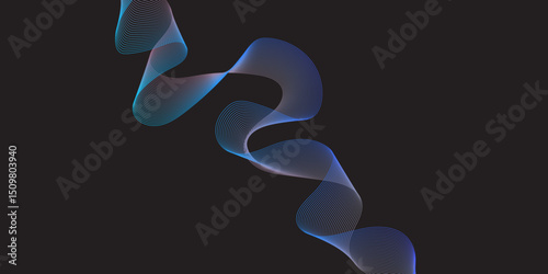 Abstract black background with multicolor wave, 3d render holographic iridescent neon curved wave in motion background, colored spiral on a dark background, gradient design element for banners.