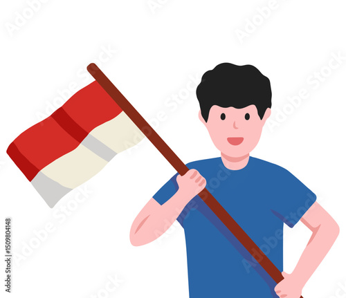 Holding Indonesian Red White Flag. Celebrating Indonesia's Independence Day