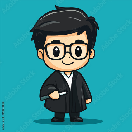 Cheerful Cartoon Judge with Glasses and Gavel