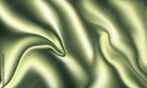 Abstract green silk fabric background with beautiful waves and soft reflections