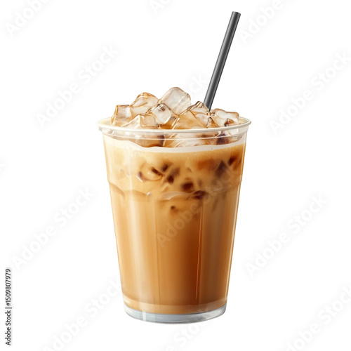 Iced chai latte isolated on   white and transparent background