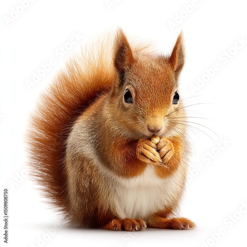 Cute squirrel portrait eating nut isolated on white background wildlife animal rodent nature photography