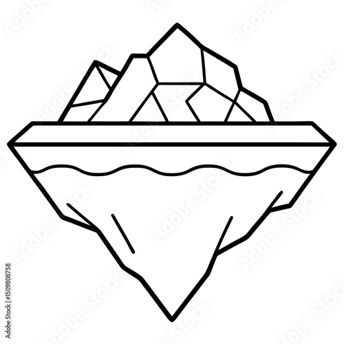 Floating iceberg in arctic sea line art vector illustration 