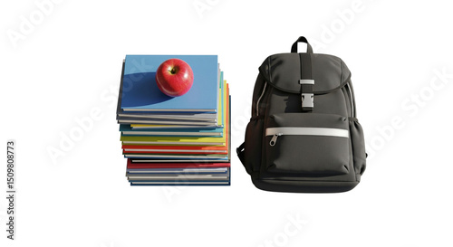 Back to school supplies backpack books apple education learning study knowledge transparent background


