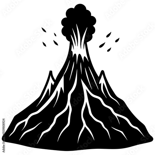 Lava flowing from volcano line art vector illustration 