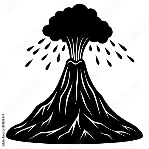 Lava flowing from volcano line art vector illustration 