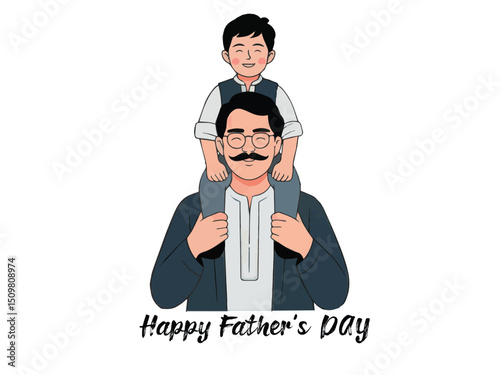 Flat Style Happy Father’s Day Illustration for Greeting Cards