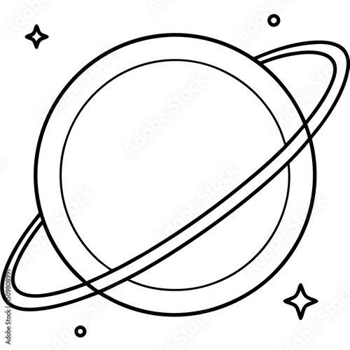 Minimalist planet and orbit line art vector illustration 