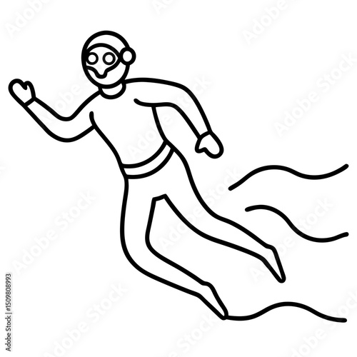Minimalist underwater diver line art vector illustration 
