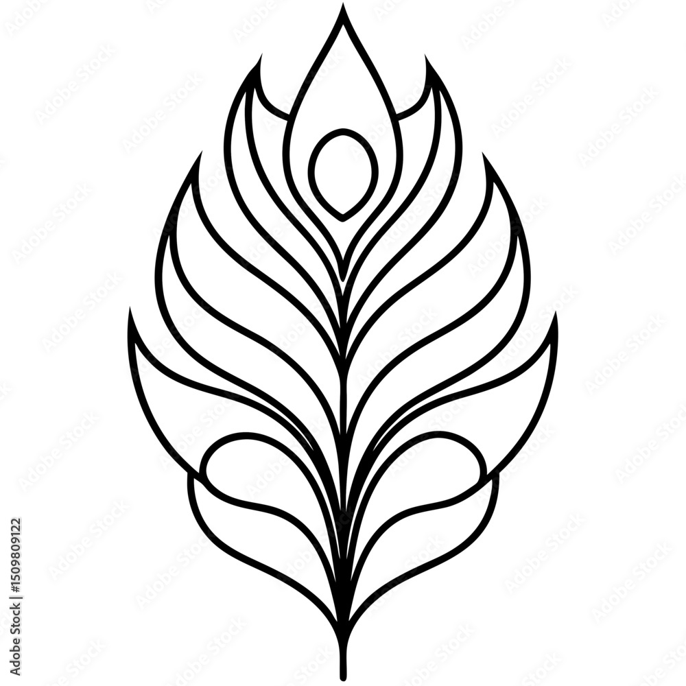 Obraz premium Peacock feather pattern line art vector illustration