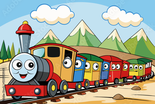 a TRAIN WITH VAGONS in carton style
