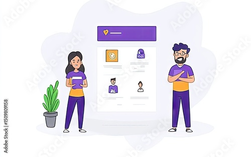 Two people present digital info