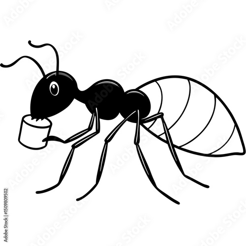 Ant carrying his food line art vector illustration