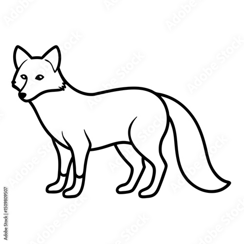 Arctic fox on snowy plain line art vector illustration
