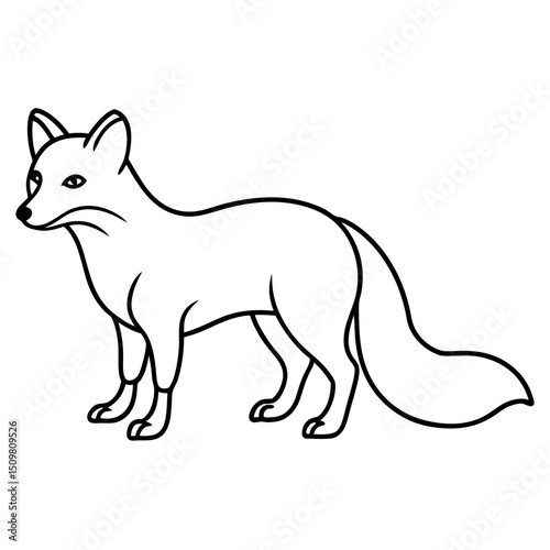 Arctic fox on snowy plain line art vector illustration