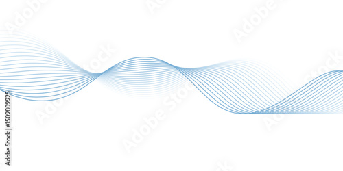 Abstract vector background with blue wavy lines. Blue wave background. Blue lines vector illustration. Curved wave. Abstract wave element for design.