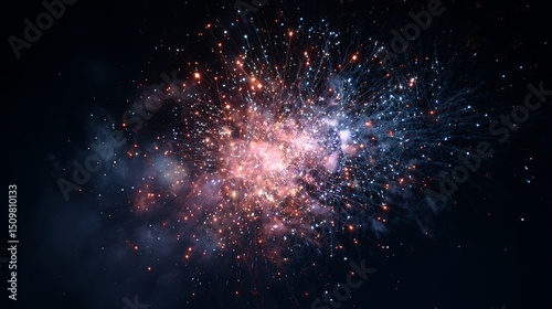 Spectacular colorful fireworks explosion lighting up the night sky with vibrant bursts and glowing trails