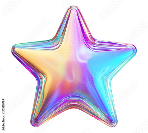 Holographic star shape isolated on transparent background