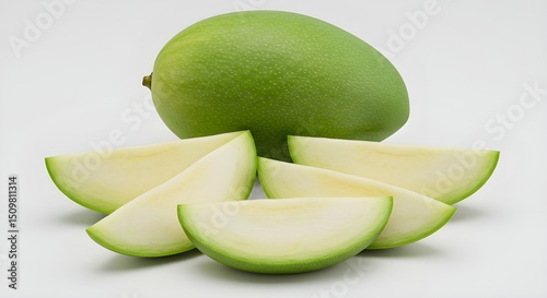 Wallpaper Mural Green Mango with Slices Isolated on White Torontodigital.ca