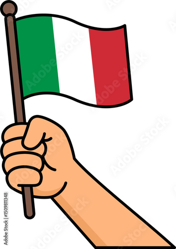 Hand holding the Italy flag