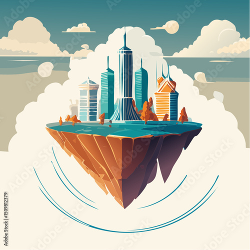 Floating City Island A Futuristic Metropolis Illustration