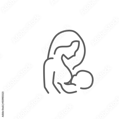 Breastfeeding, motherhood flat line icon. Simple outline style. A baby in a sling in a womans arms. Editable stroke