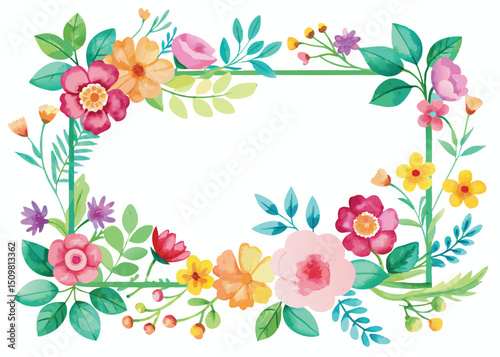 Rectangular watercolor flowers Frame Design for program card