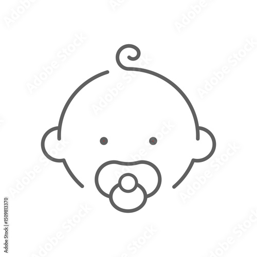Baby line icon. Simple outline style. Infant face with pacifier and small curl. Ideal for childcare, newborn products, and parenting symbol. Universal sign childhood pictogram. Editable stroke