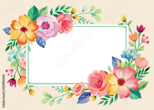 Rectangular watercolor flowers Frame Design for program card