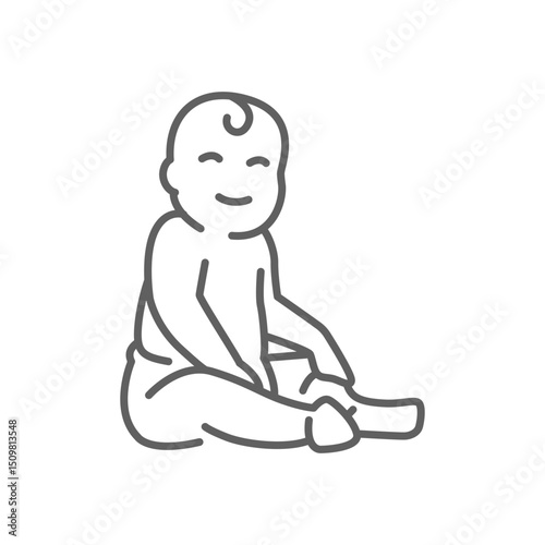 Baby sitting line icon. Simple outline style. Cute toddler child black linear isolated. Editable stroke