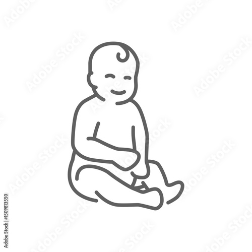 Baby sitting line icon. Simple outline style. Cute toddler child black linear isolated. Editable stroke
