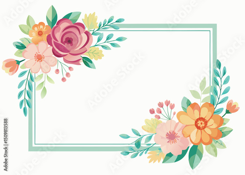 Rectangular watercolor flowers Frame Design for program card