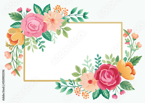 Rectangular watercolor flowers Frame Design for program card