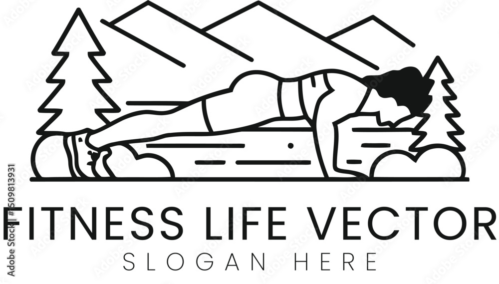 Obraz premium Outdoor Fitness Woman Plank Vector Art yoga calm 