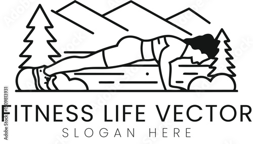 Outdoor Fitness Woman Plank Vector Art yoga calm  