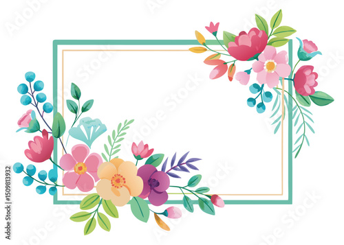 Rectangular watercolor flowers Frame Design for program card