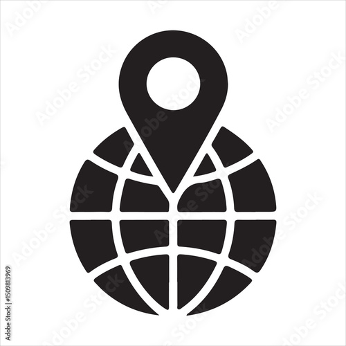 Global Location Pin Icon on Globe Map – GPS Navigation Symbol