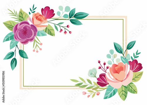 Rectangular watercolor flowers Frame Design for program card