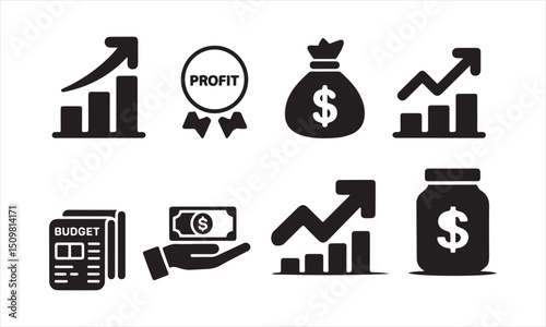 Profit and Budget Icons – Financial Growth Vector Set .