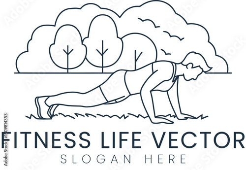 Woman Fitness Outdoor Line Vector Art park yoga   