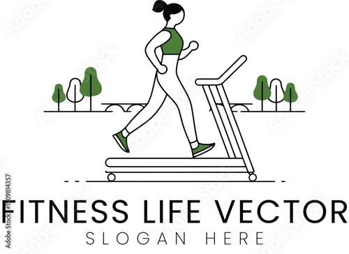 Woman Running Treadmill Fitness Vector gym art    