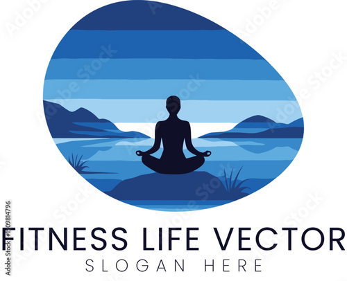 Peaceful Yoga Fitness Life Vector Art man zen sky 