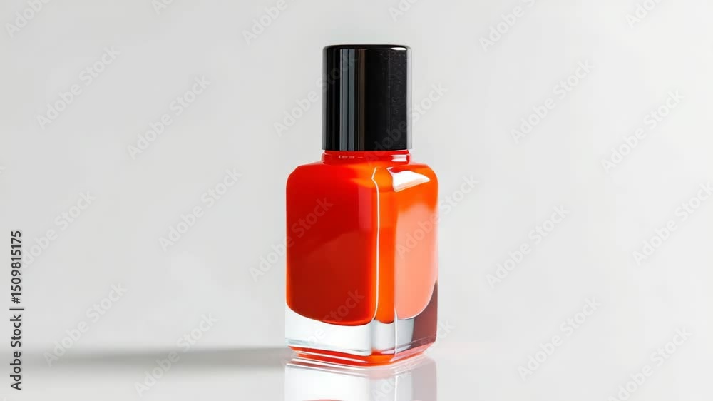 Bright red nail polish bottle on white background with reflection. Bright red nail polish bottle on white background with reflection.