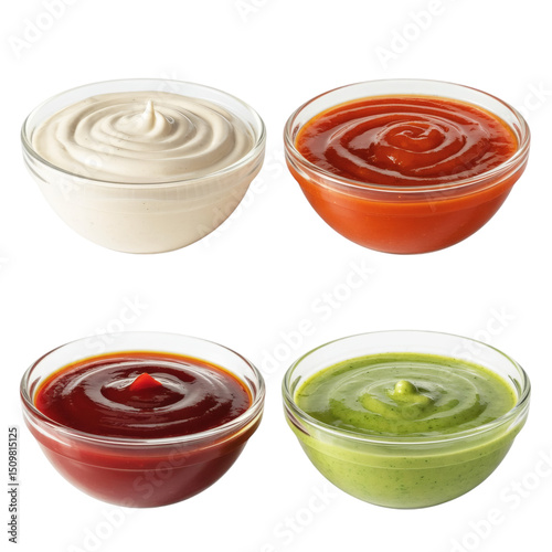 Four delicious dipping sauces in bowls