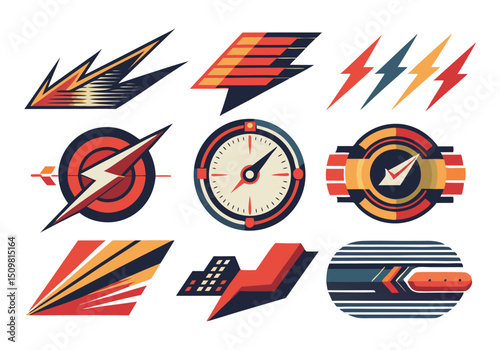Retro Futuristic Lightning Bolt and Speed Icons Vector Graphics Pack