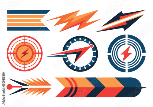 Retro Lightning Bolt & Arrow Design Elements Vector Graphics