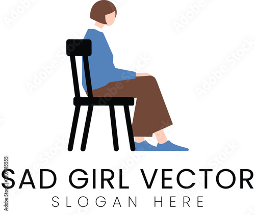 Sad Girl Sitting Chair Vector Graphic art flat    