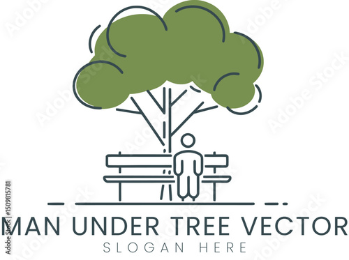 Relaxing Man Under Green Tree Vector art park calm