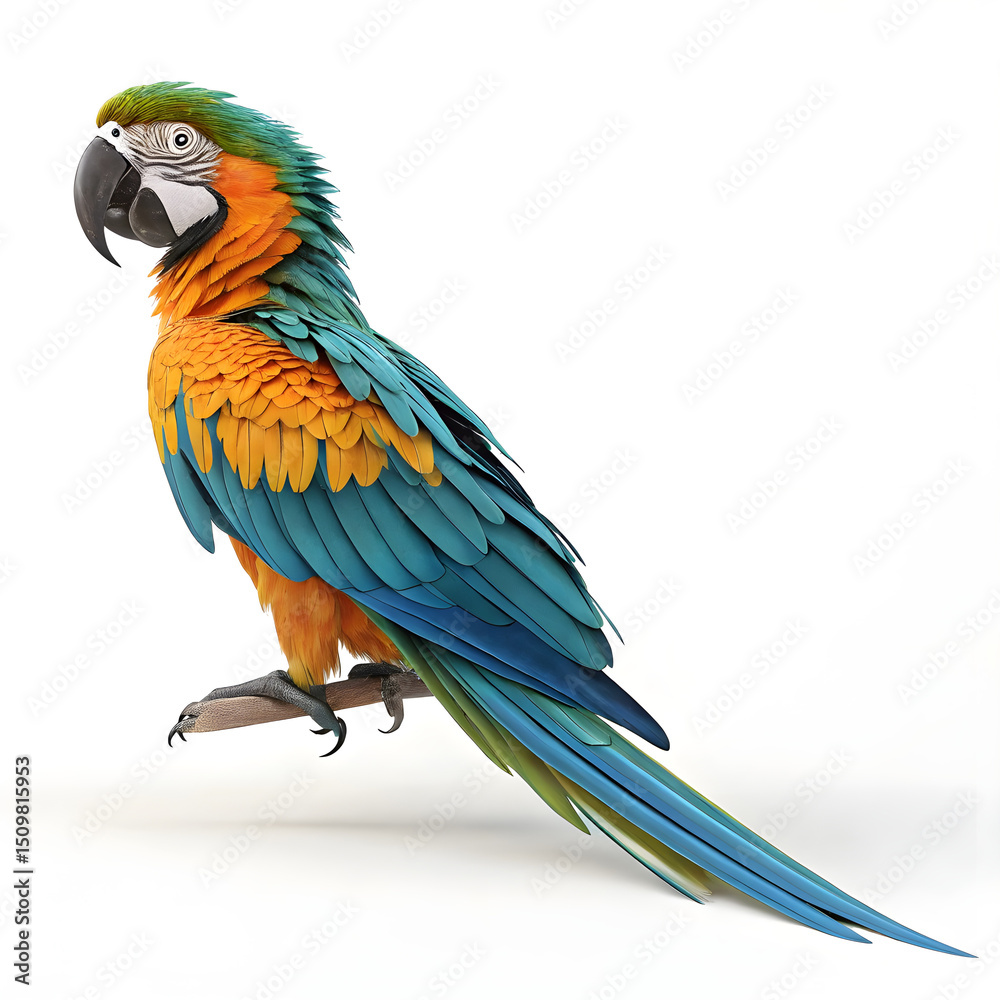 Fototapeta premium A 3D rendered full body macaw with exaggerated bright feathers.